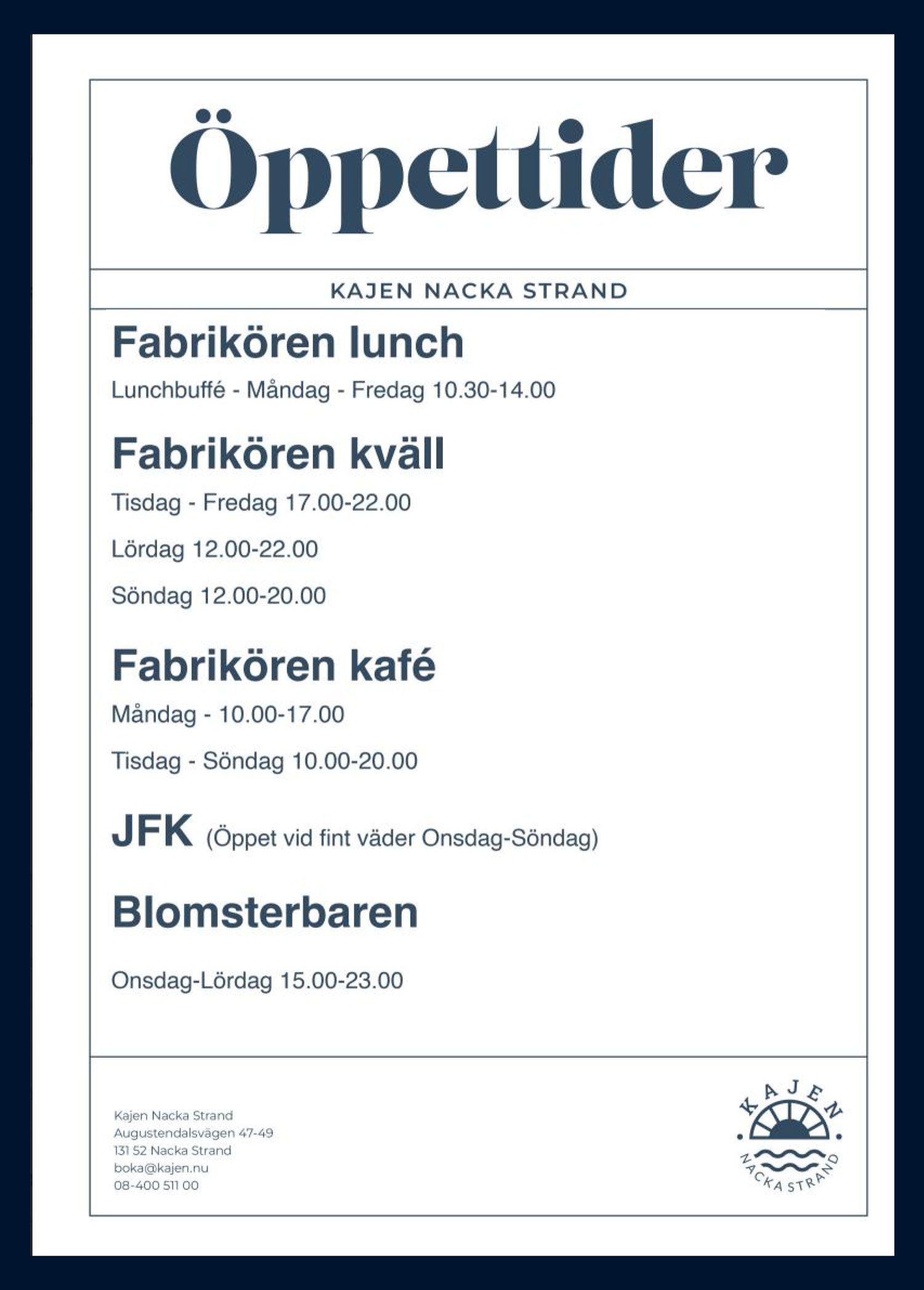 Höstens öppettider