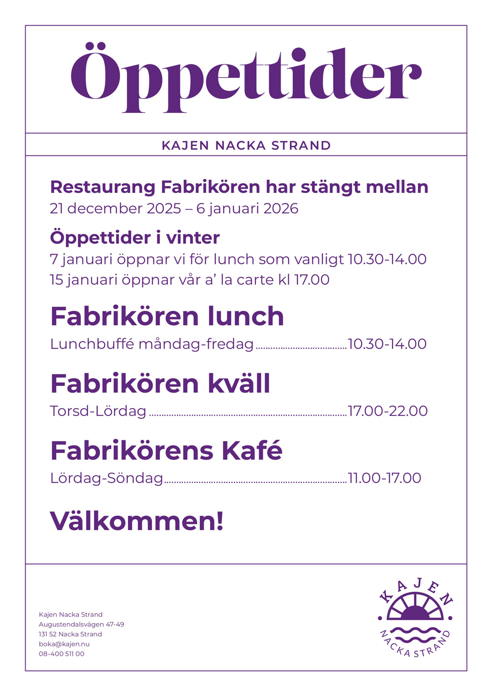 Öppettider för 2026