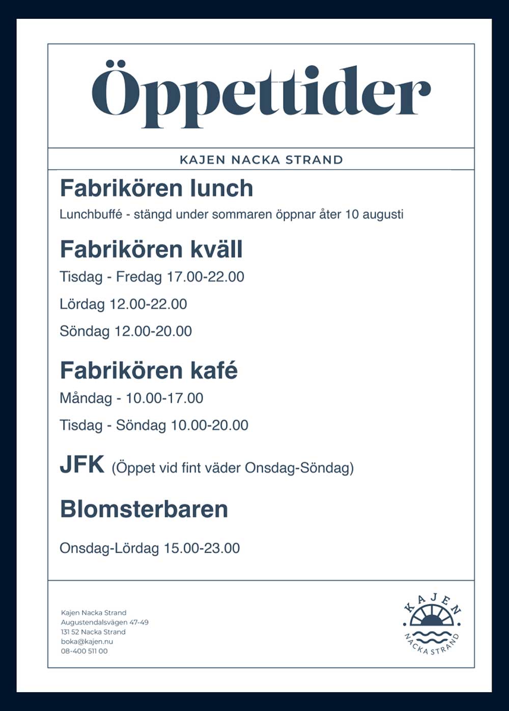 Öppettider sommaren 2026